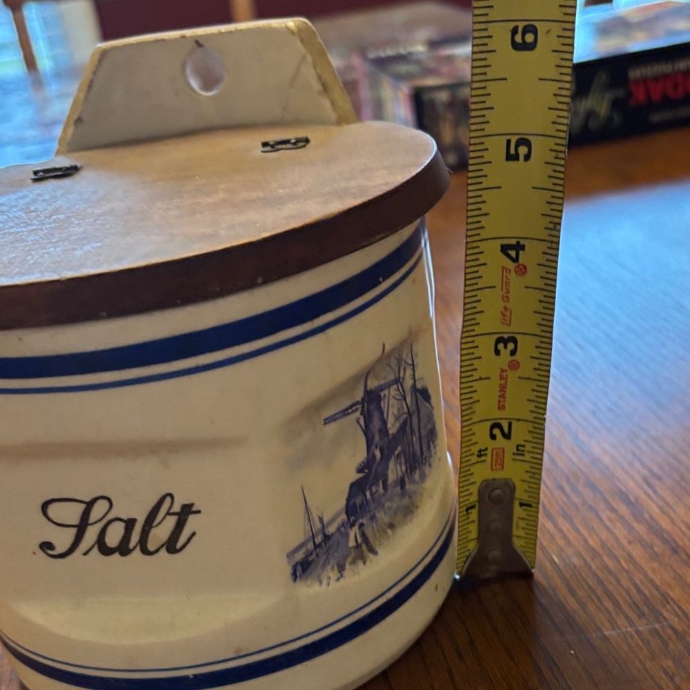 Vintage Ceramic Salt Box with Wooden Lid - Picture 9 of 9